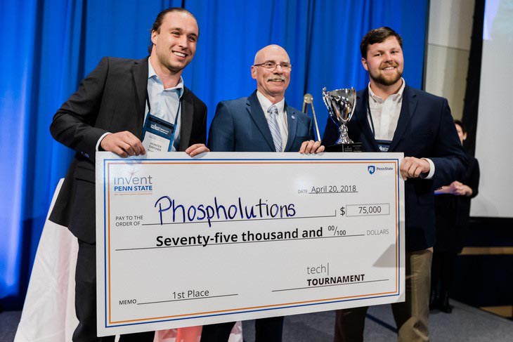 Hunter Swisher, founder and CEO of Phospholutions, won a total of $80,000 in investment prizes in spring 2018 at the Invent Penn State Venture & Intellectual Property Conference.