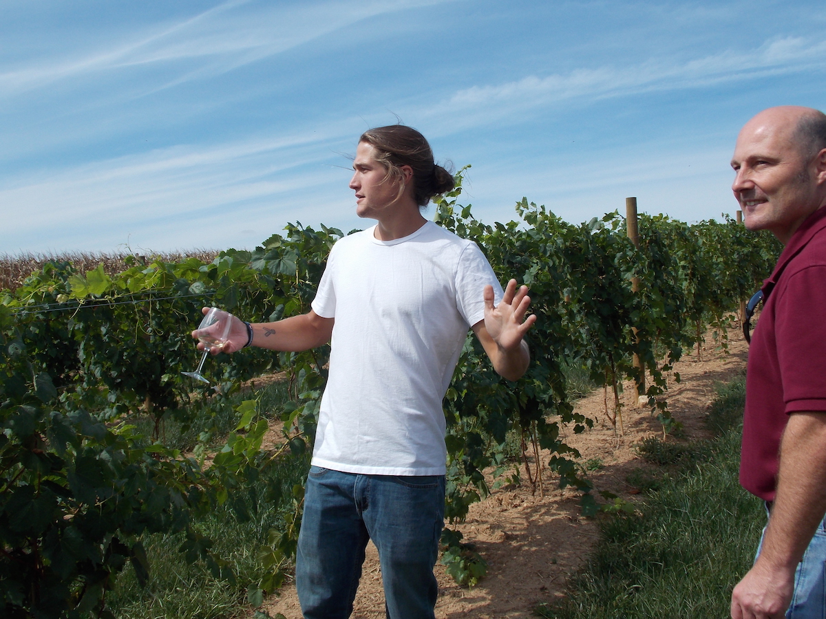 Zach Wilson, a 2011 agribusiness management graduate from the College of Agricultural Sciences, started building a vineyard on his family’s farmland in his sophomore year. He explains plans for Wilson Vineyard in Nottingham, Pa., to Mark Gagnon, Harbaugh Entrepreneurship Scholar and Coordinator for the Entrepreneurship and Innovation Program in the College of Agricultural Sciences. 