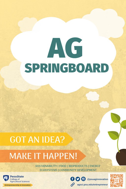Ag Springboard Final Four Teams Compete Wednesday! Graphic design by student Cameron Callanan, a senior in the Donald P. Bellisario College of Communications. 