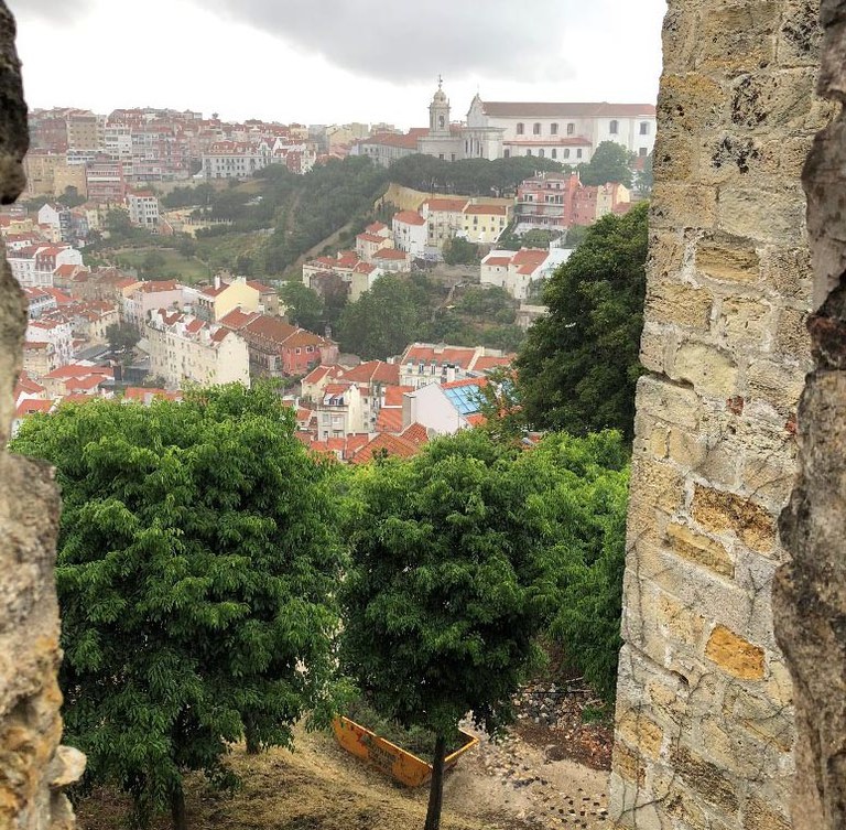 On the high parts of the Castle of Sao Jorge, seeing parts of Lisbon