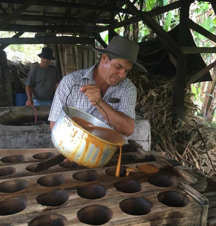 Nana's husband making fresh molds of sugar cane to sell in the markets.