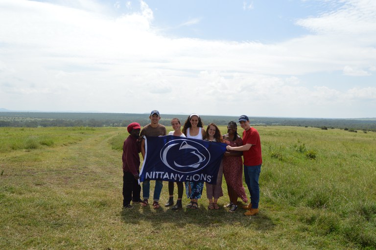 Views from the safari in the Solio game reserve. A picture of our entire group from Penn State along with our companion Sam.