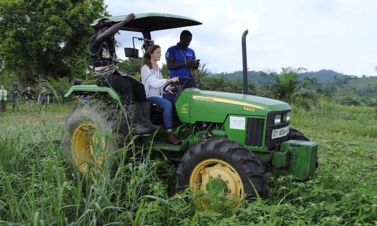 Testing out the roller crimper at the Center for No Till Agriculture outside Kumasi, Ghana