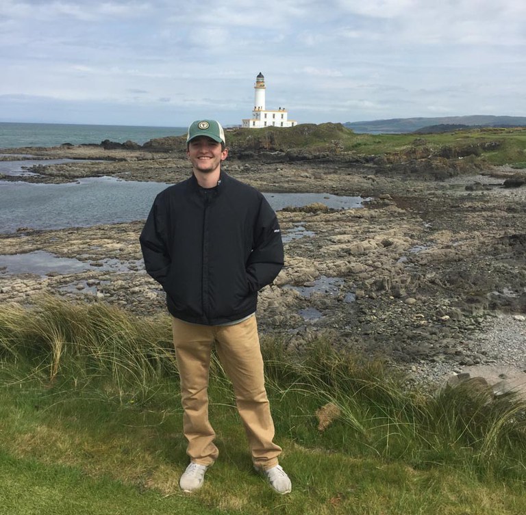 Standing on the 9th tee of Trump Turnberry in front of the historic lighthouse