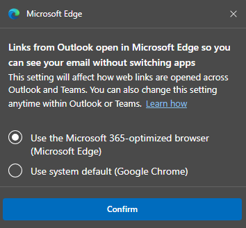 MS Edge Outlook all in one alert