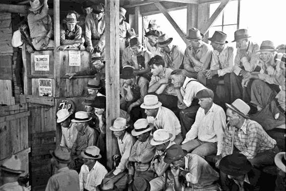 Farmers and spectators at auction, Sikeston, Missouri, 1938