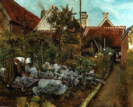 A Flemish Kitchen Garden: La Coupeuse de Choux, by Henri De Braekeleer (1840-88), ca. 1864 (painted), oil on canvas, Place of origin: Antwerp (possibly, painted)